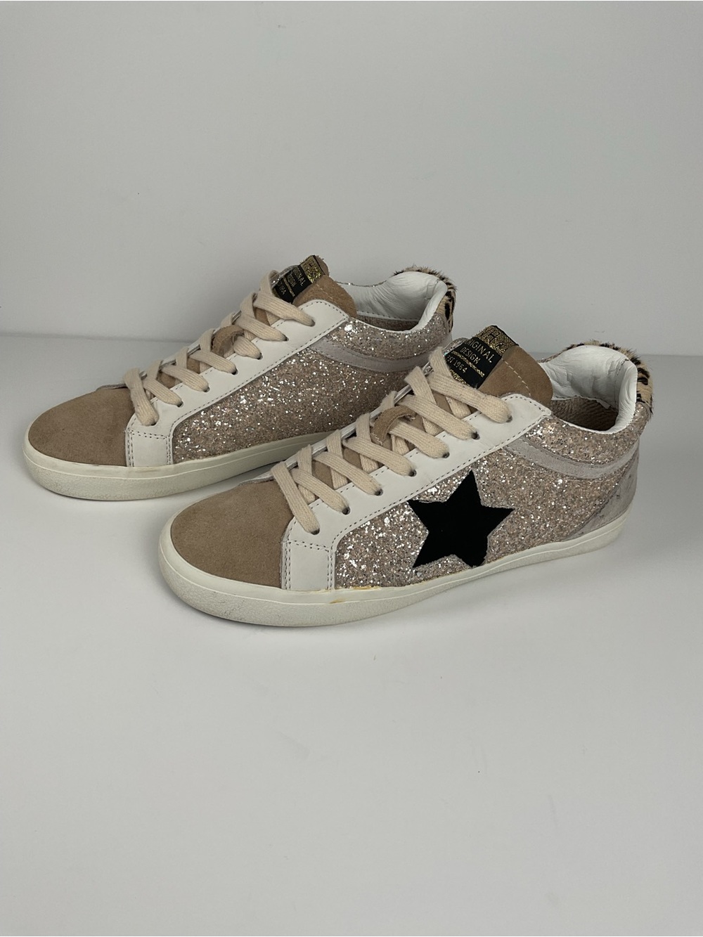Vintage Havana Glitter Star Sneakers Women’s Size 10 Beige Leopard Shoes - Picture 5 of 14
